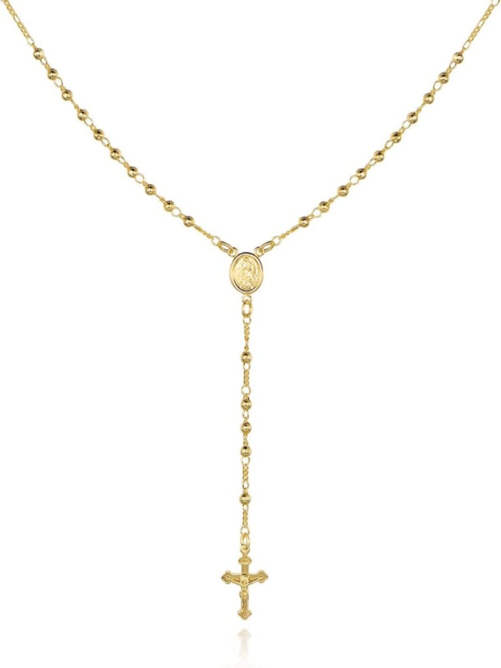 18K Gold Plated Virgin Mary Rosary Bead Cross Necklace - Elegant Religious